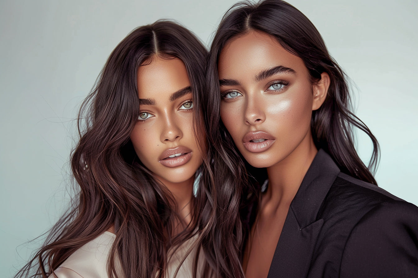 2 brunette with silky hair extension for a natural look in Canada 