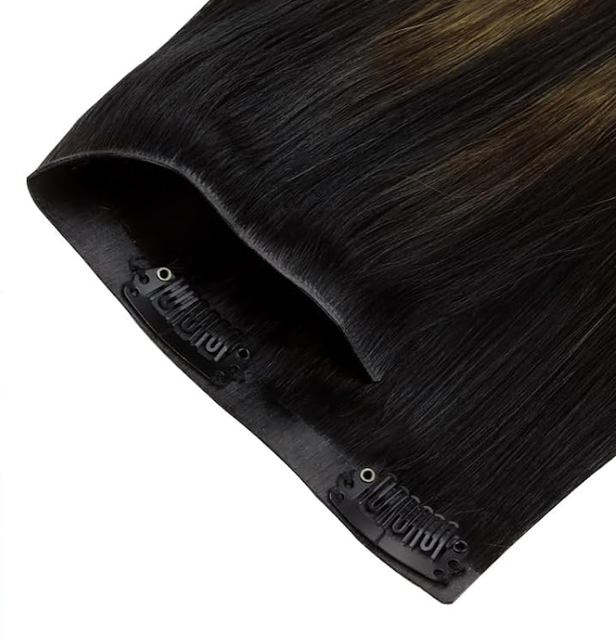 Close up clip in Shade Deep Terracotta Rooted and melted with Espresso, highlighted with Dune Bronze (#1B/1B/6)