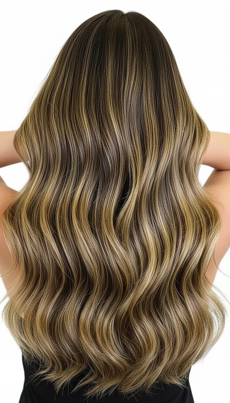 model is wearing Boho Blonde its a Rooted and melted with Toffe, highlighted with Honeylit (#3/8/3)