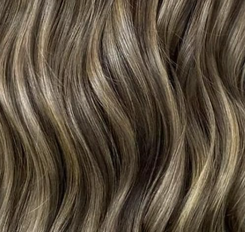 Shade deep caramel swirl Rooted and melted with Toffe, highlighted with Candle Veil (#3/18/3)