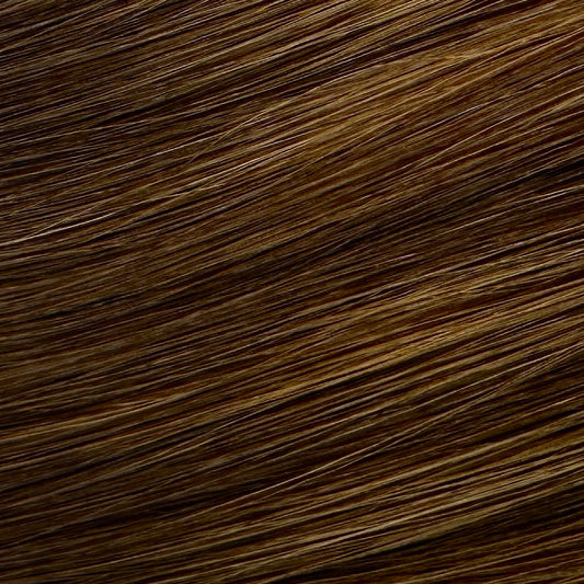 shade terracotta Clip in Rooted and melted with Mocha, highlighted with Dune Bronze (#2/2/6)